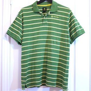 COPY - John Deere Polo Shirt Green Yellow White Striped Embroidered Logo size L